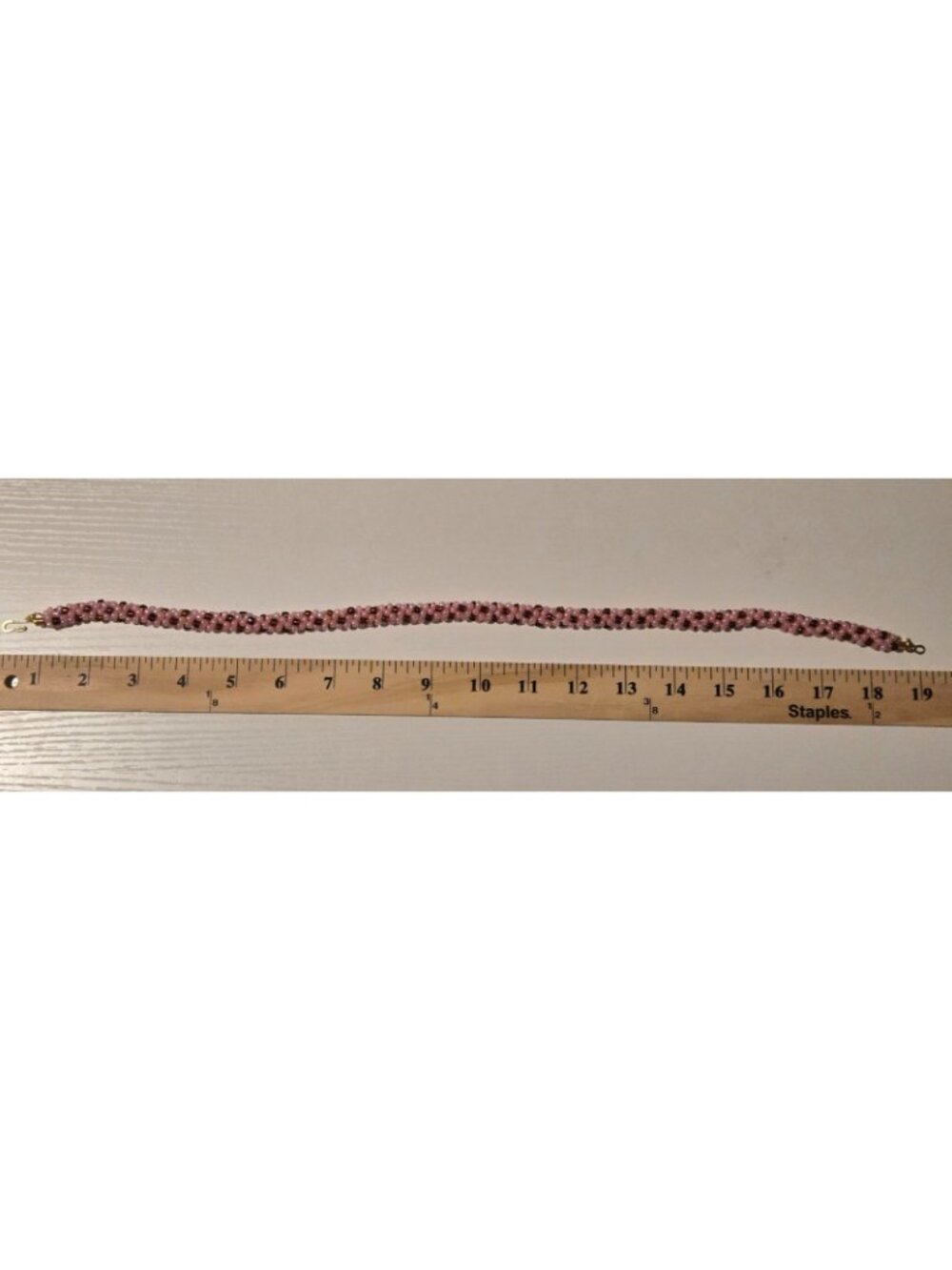 Large Pink and Brown Seed Bead Kumihimo Necklace with Gold Tone Hook Clasp 19 in - Picture 3 of 4
